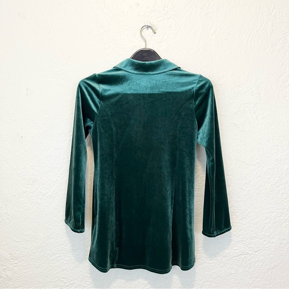 Soft Surroundings Velvet Shirt Top Green Emerald Gold Button PXS Petite XS - Picture 8 of 9